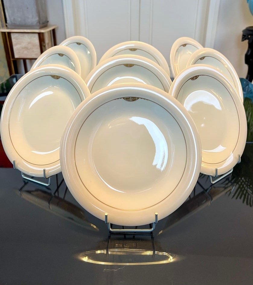 Art Deco Porcelain Dessert Plates - Monograms - Rouard - Hutschenreuther