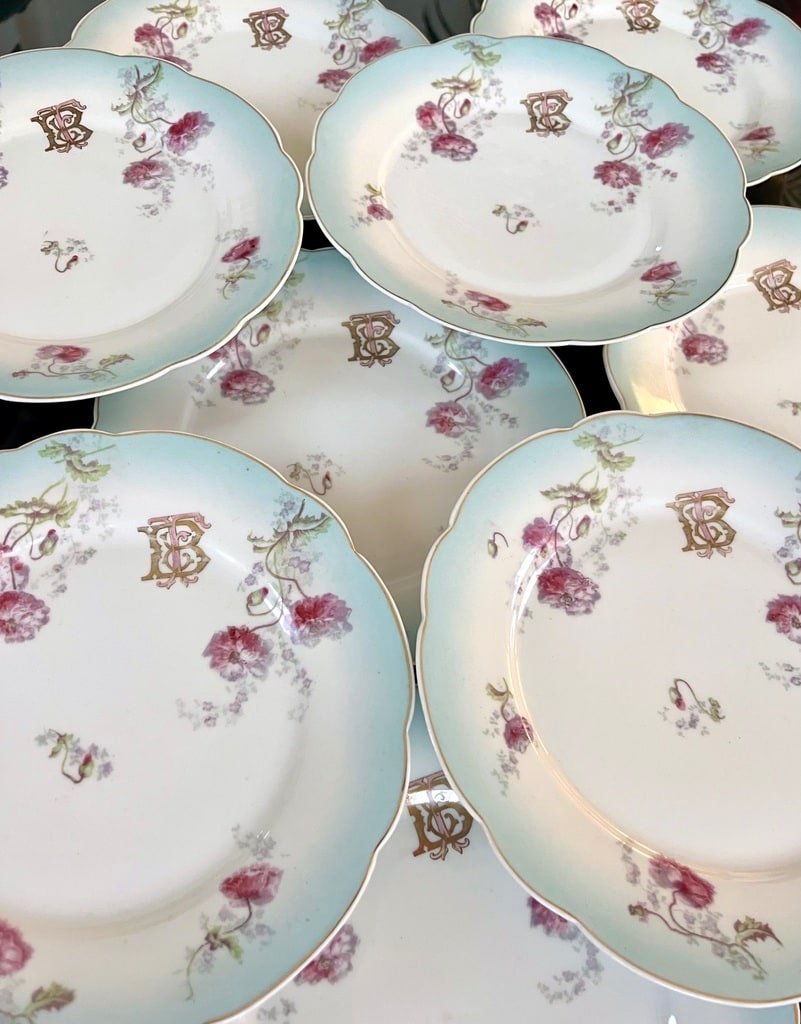 Porcelain Dessert Dessert Plates - Romantic Decor Initials Tb - Table Service-photo-1