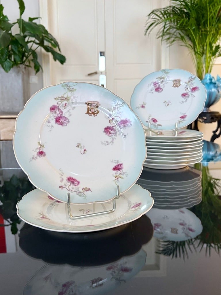 Porcelain Dessert Dessert Plates - Romantic Decor Initials Tb - Table Service-photo-3