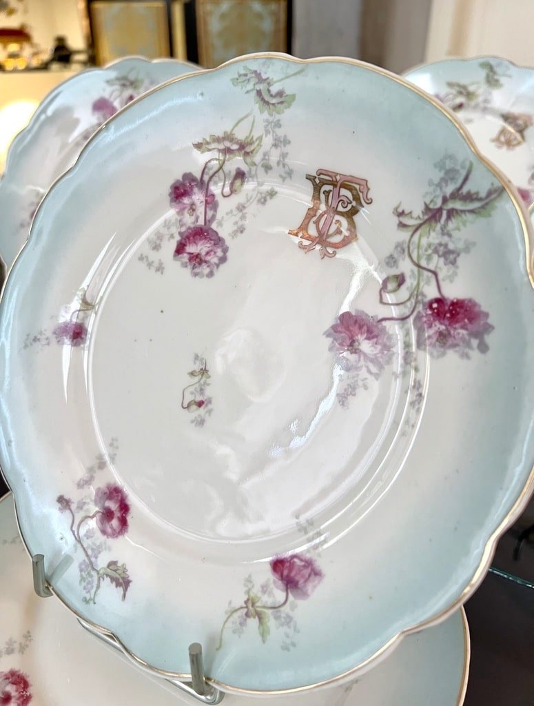 6 Dessert Plates Entremets Initiales Tb - Porcelain Table Service - Late 19th Century-photo-2