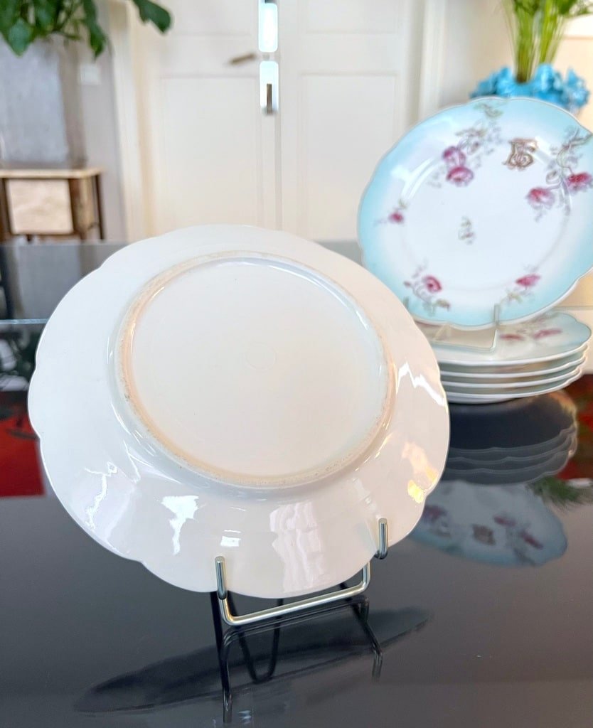 6 Dessert Plates Entremets Initiales Tb - Porcelain Table Service - Late 19th Century-photo-3