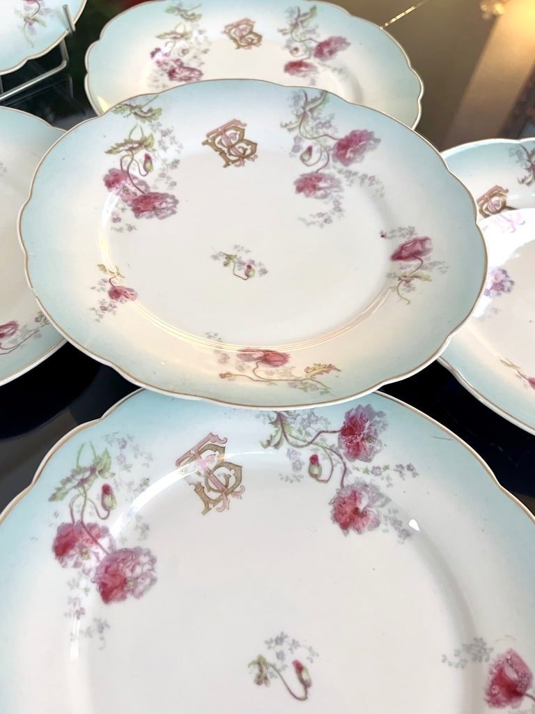 6 Dessert Plates Entremets Initiales Tb - Porcelain Table Service - Late 19th Century-photo-4