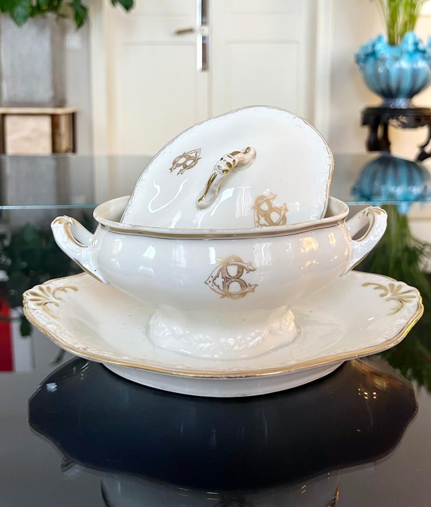 Old Paris Porcelain Sauce Boat - Initials Cb Monograms-photo-2