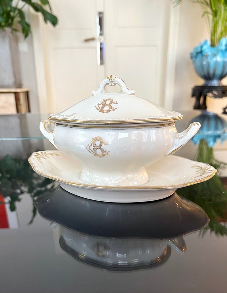 Old Paris Porcelain Sauce Boat - Initials Cb Monograms-photo-3