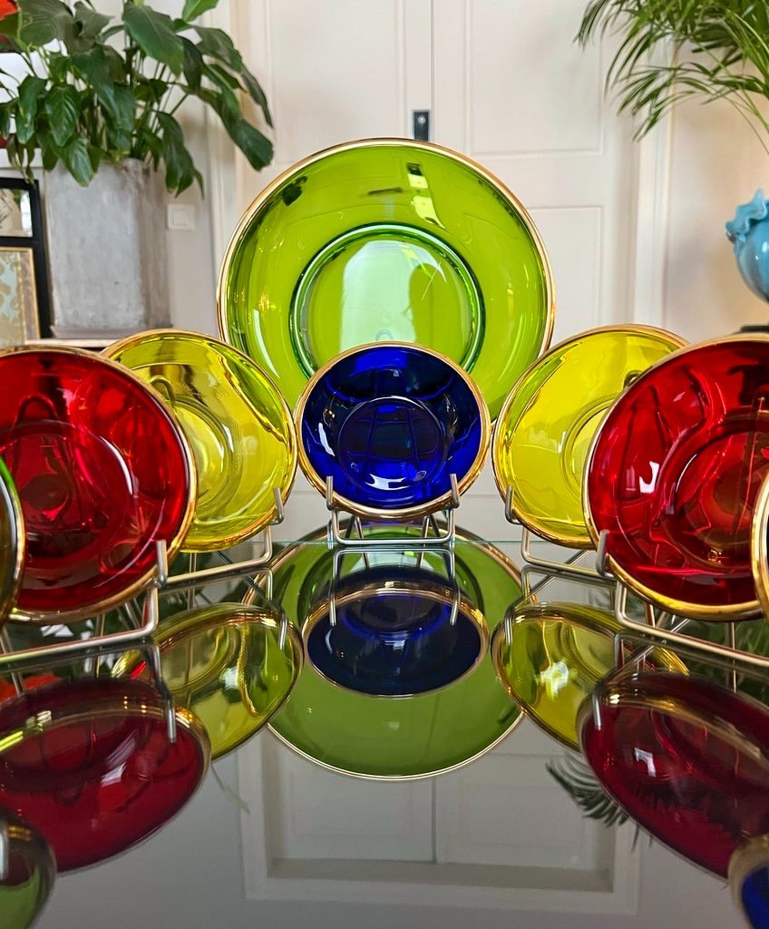 Vintage Multicolored Glass Dessert Set -photo-4