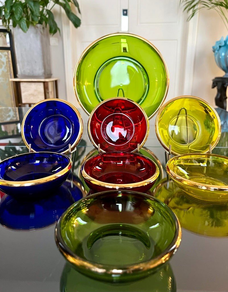 Vintage Multicolored Glass Dessert Set -photo-7