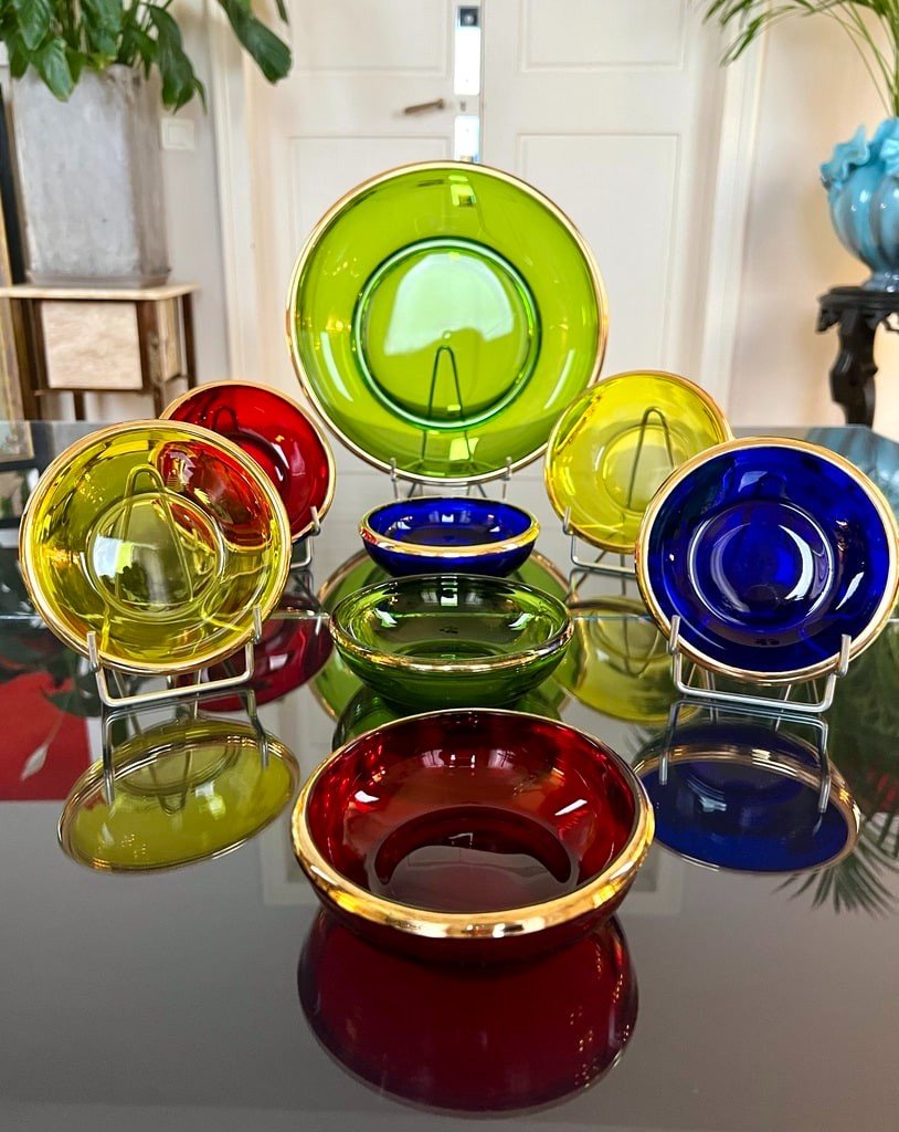 Vintage Multicolored Glass Dessert Set 