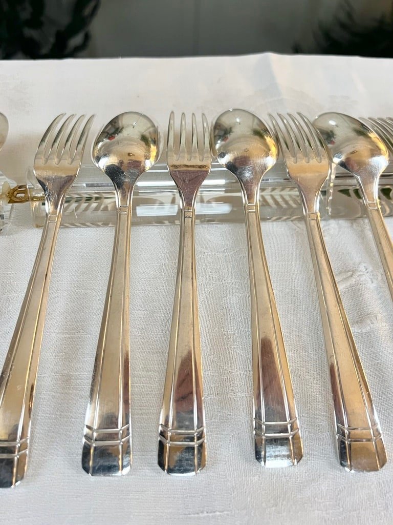 Silver Plated Dessert Forks And Spoons - Art Deco Cutlery Set-photo-4