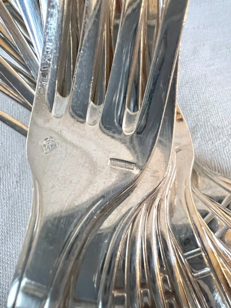 Silver Plated Dessert Forks And Spoons - Art Deco Cutlery Set-photo-3