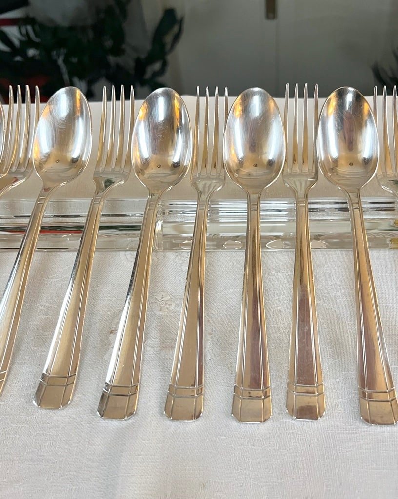 Silver Plated Dessert Forks And Spoons - Art Deco Cutlery Set-photo-5