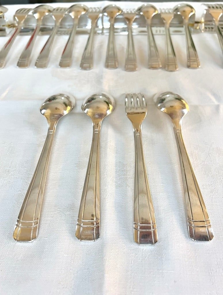 Silver Plated Dessert Forks And Spoons - Art Deco Cutlery Set-photo-6