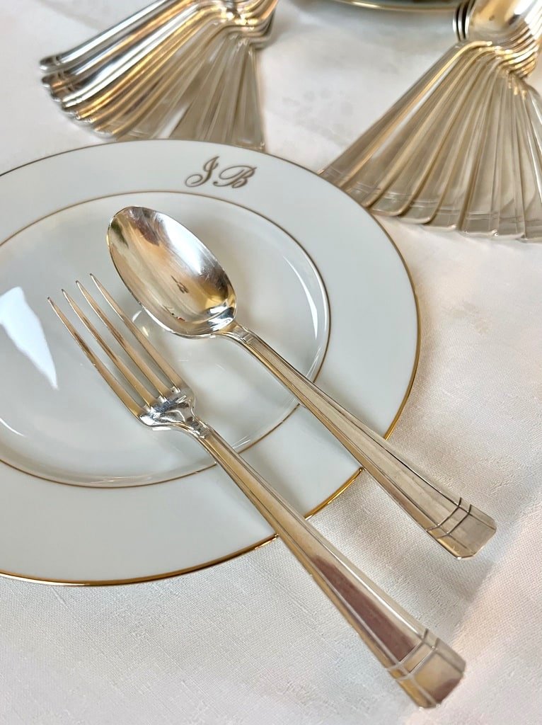 Silver Plated Dessert Forks And Spoons - Art Deco Cutlery Set