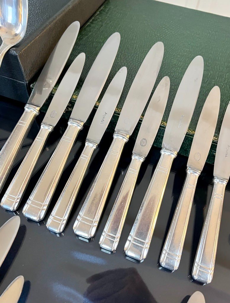 Silver Metal Housewife - Cutlery Housed In Their Box - Art Deco-photo-4