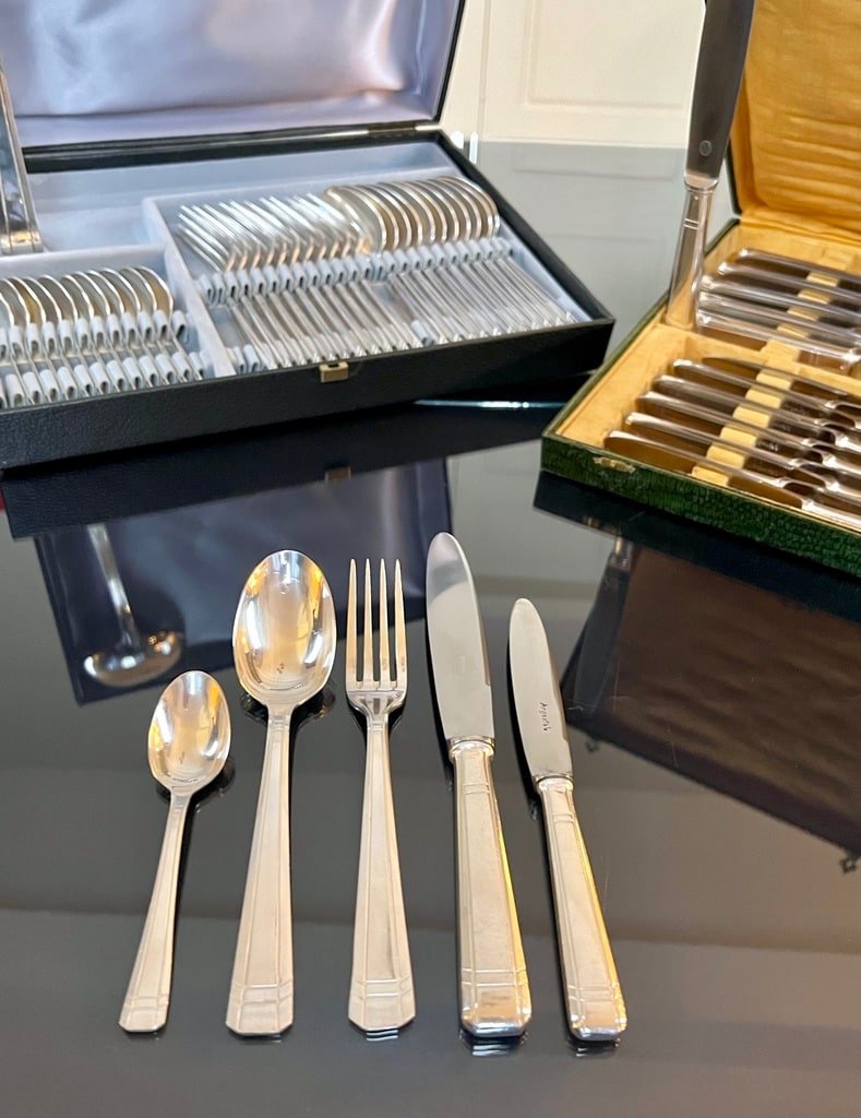 Silver Metal Housewife - Cutlery Housed In Their Box - Art Deco-photo-2