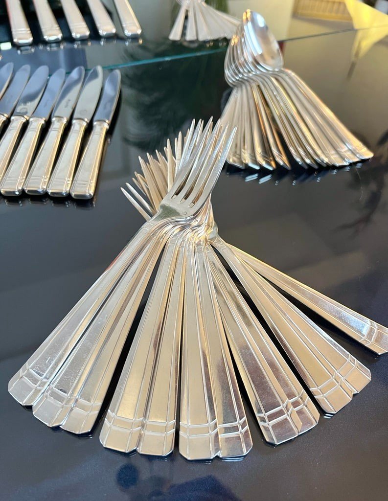 Silver Metal Housewife - Cutlery Housed In Their Box - Art Deco-photo-2