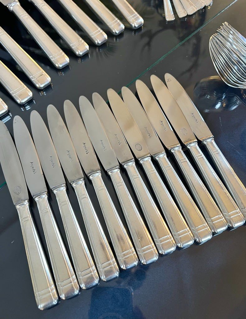 Silver Metal Housewife - Cutlery Housed In Their Box - Art Deco-photo-6