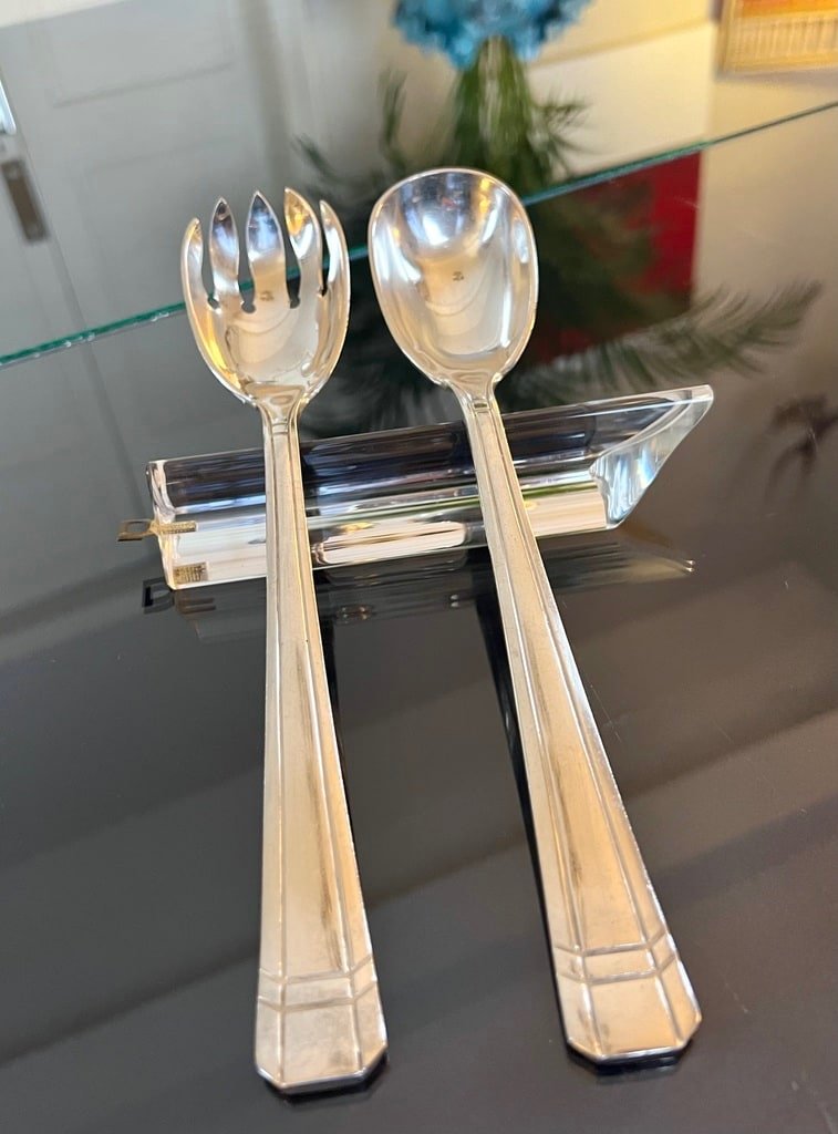 Art Deco Silver Plated Serving Spoons - Salad Servers-photo-2