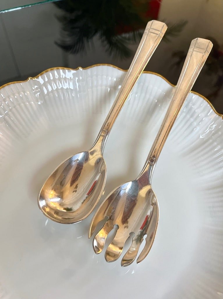 Art Deco Silver Plated Serving Spoons - Salad Servers