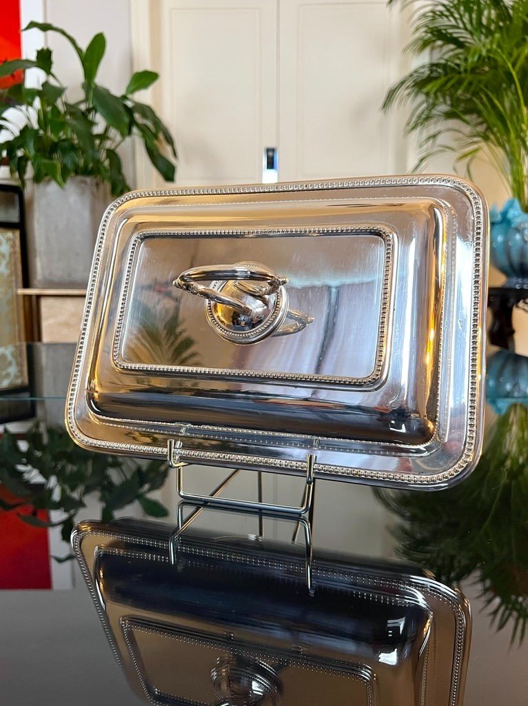 Vintage Silver Metal Covered Vegetable Dish - Rectangular Format-photo-4