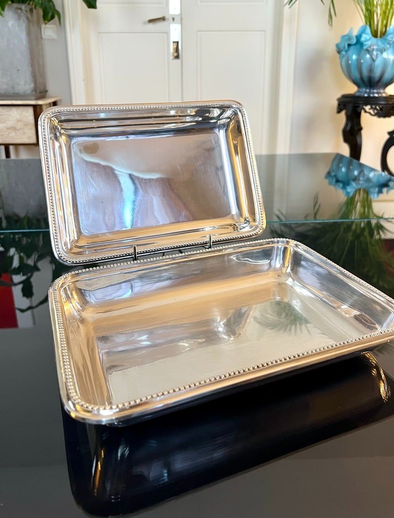 Vintage Silver Metal Covered Vegetable Dish - Rectangular Format-photo-4