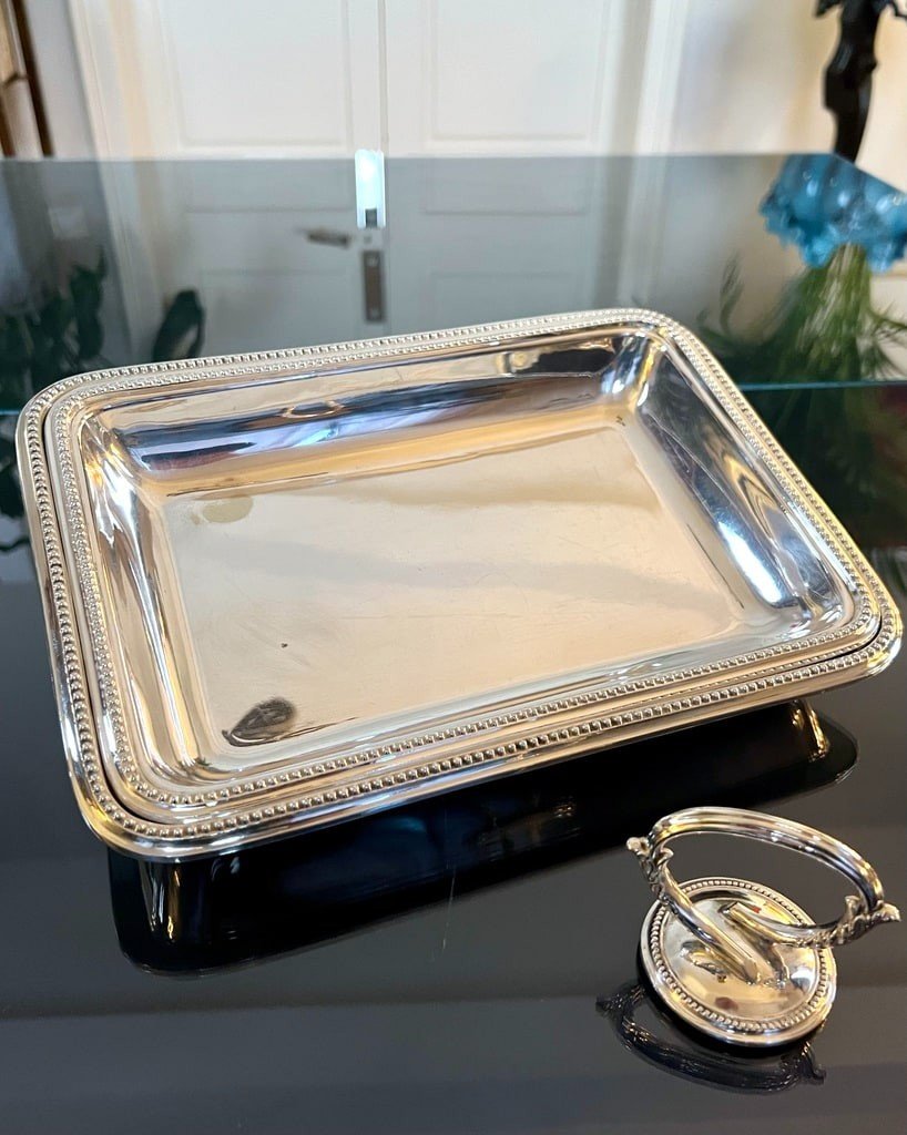 Vintage Silver Metal Covered Vegetable Dish - Rectangular Format-photo-5