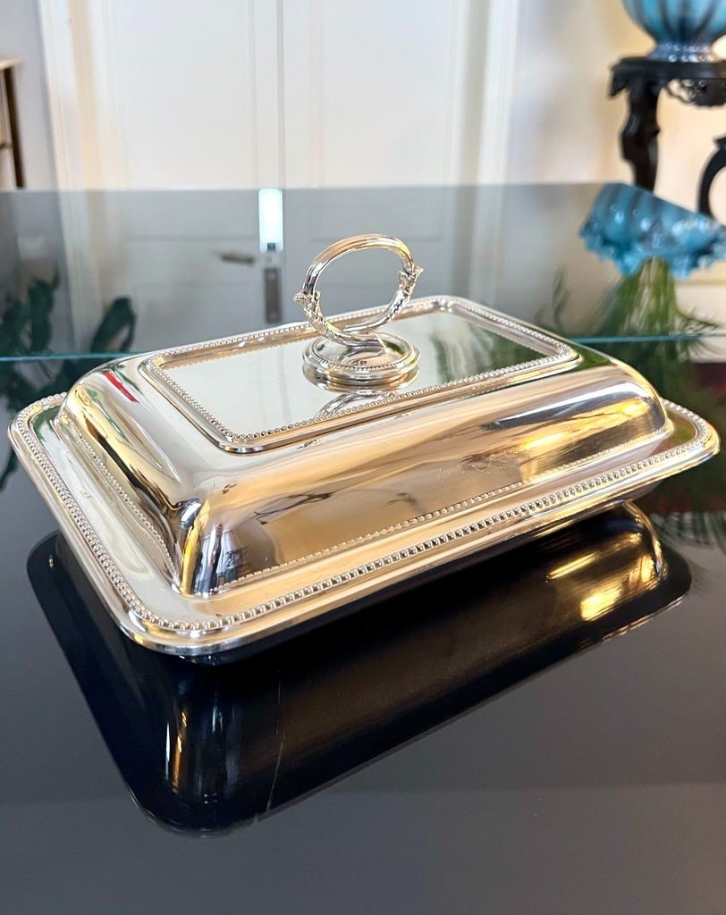 Vintage Silver Metal Covered Vegetable Dish - Rectangular Format-photo-6