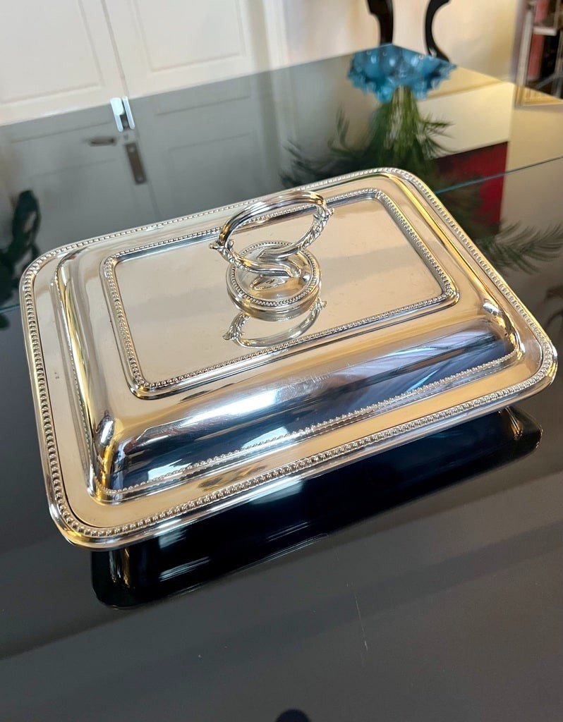 Vintage Silver Metal Covered Vegetable Dish - Rectangular Format