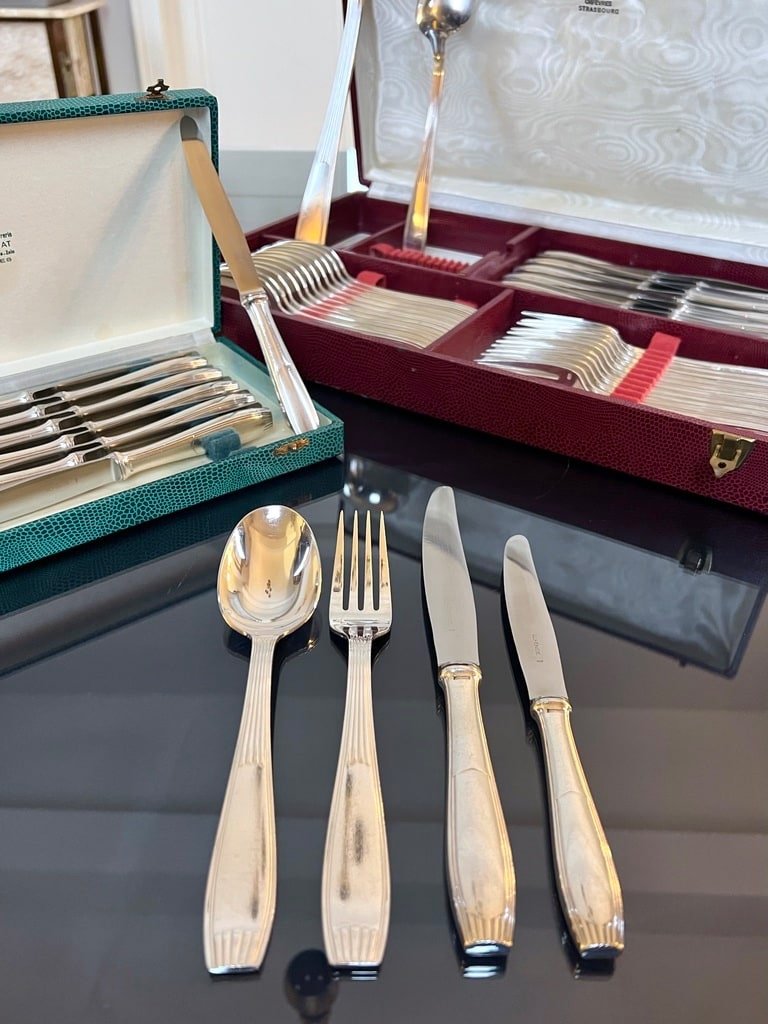 Alfenide Metal Cutlery - Christofle Art Deco Cutlery Set - White Metal-photo-4