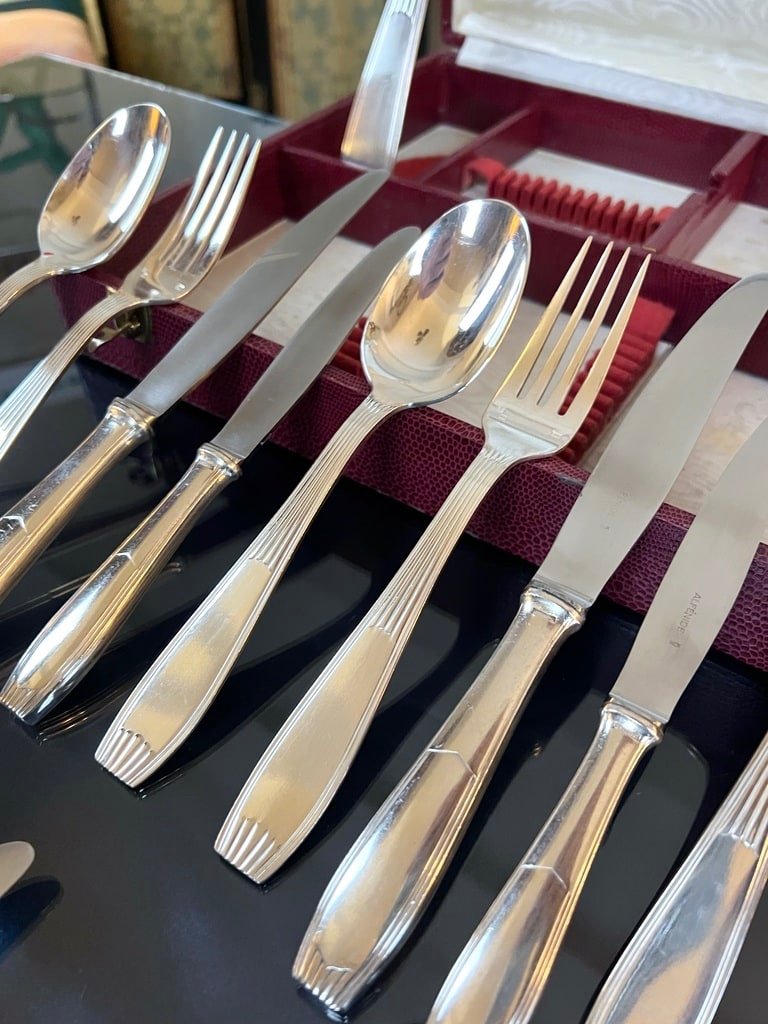 Alfenide Metal Cutlery - Christofle Art Deco Cutlery Set - White Metal-photo-2