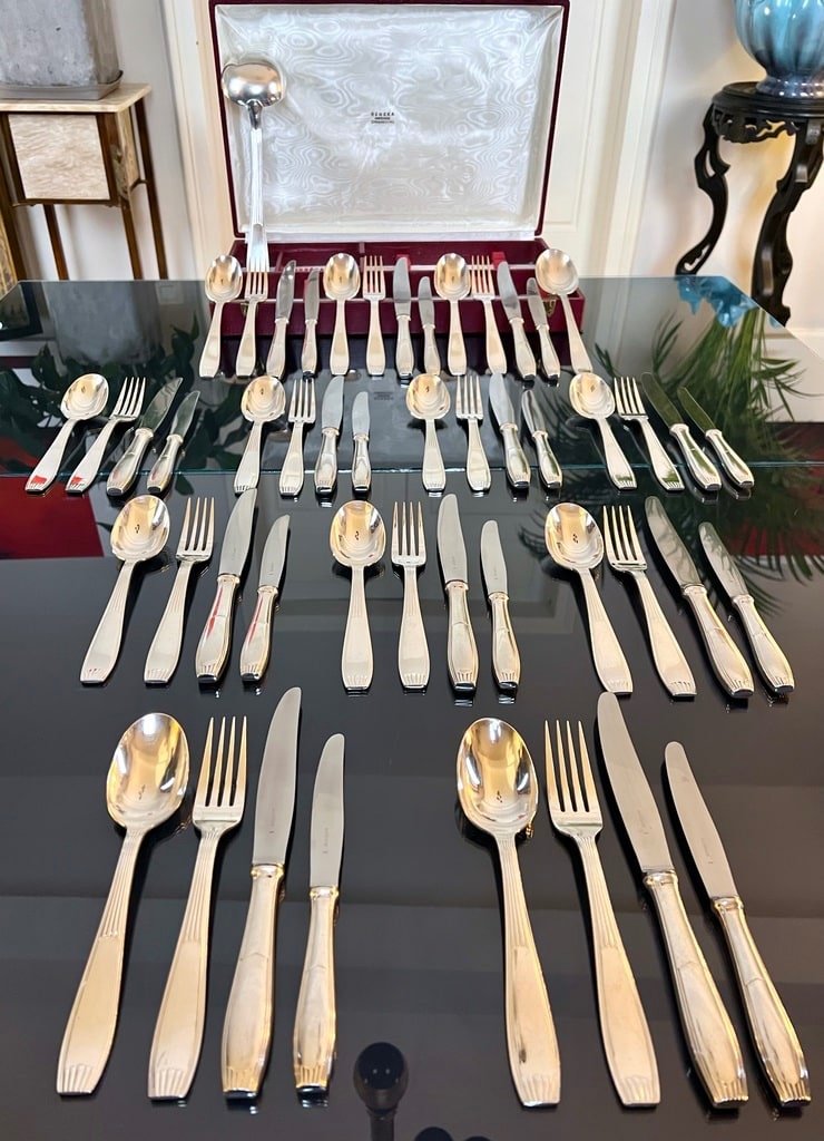 Alfenide Metal Cutlery - Christofle Art Deco Cutlery Set - White Metal