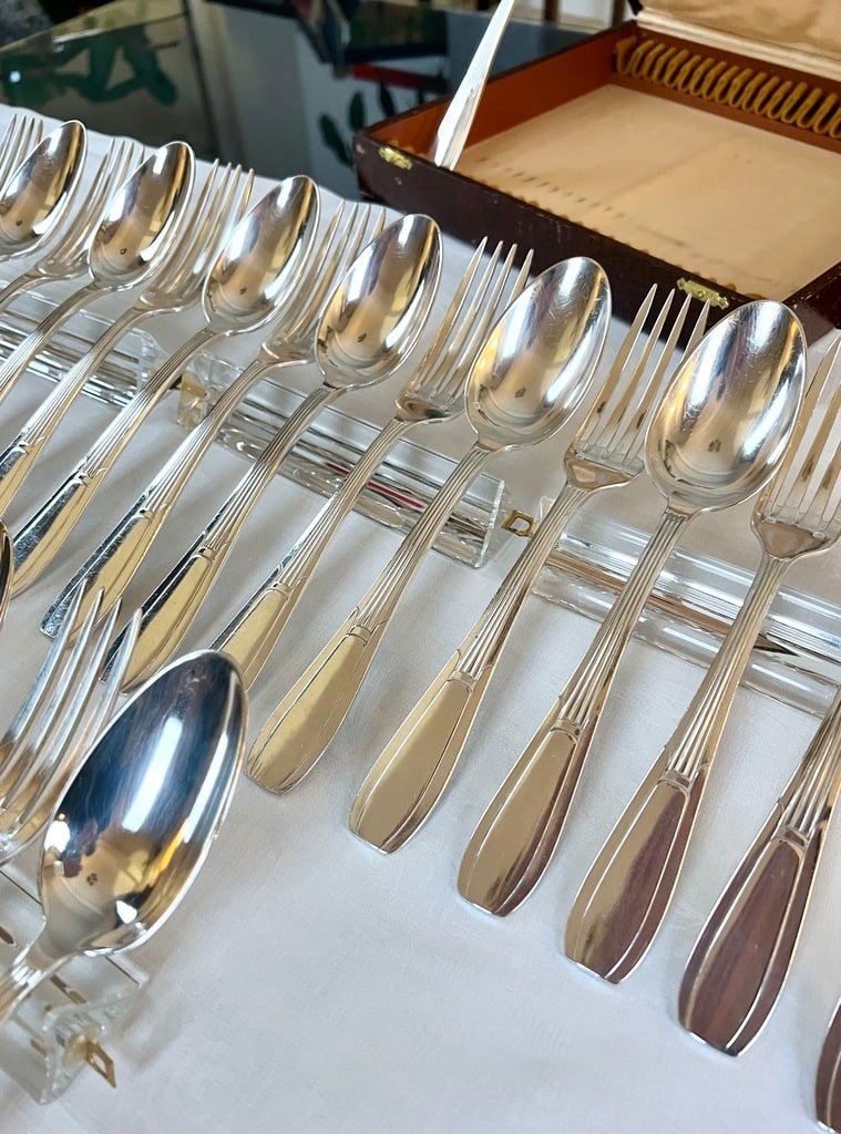 Alfenide 24 Piece White Metal Cutlery Set - Art Deco Cutlery-photo-4