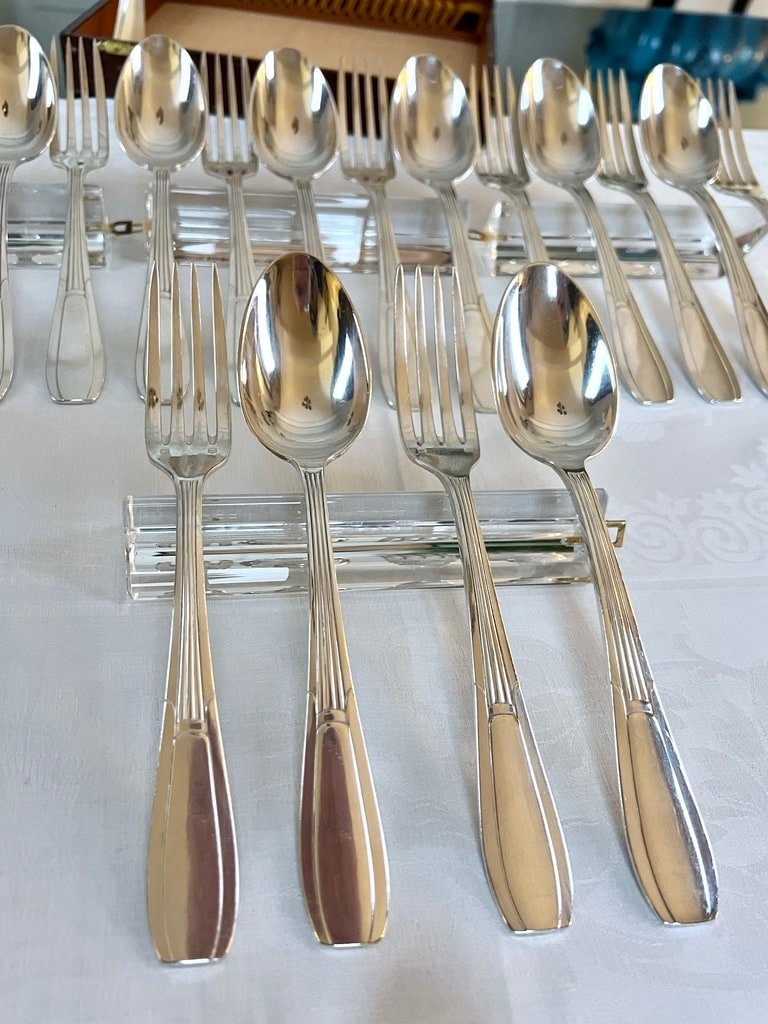 Alfenide 24 Piece White Metal Cutlery Set - Art Deco Cutlery-photo-1