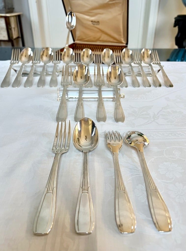 Alfenide 24 Piece White Metal Cutlery Set - Art Deco Cutlery-photo-4