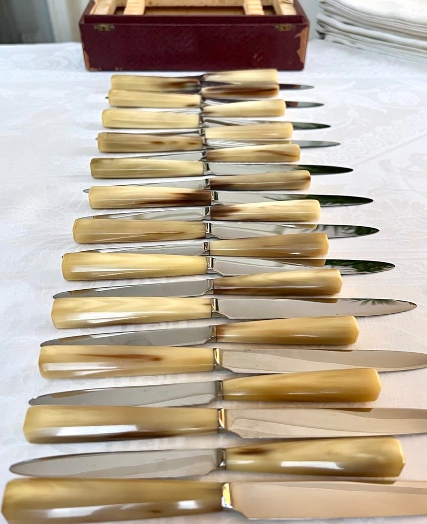 Table Knives And Desserts In Bovine Horn And Stainless Steel - Art Deco-photo-3