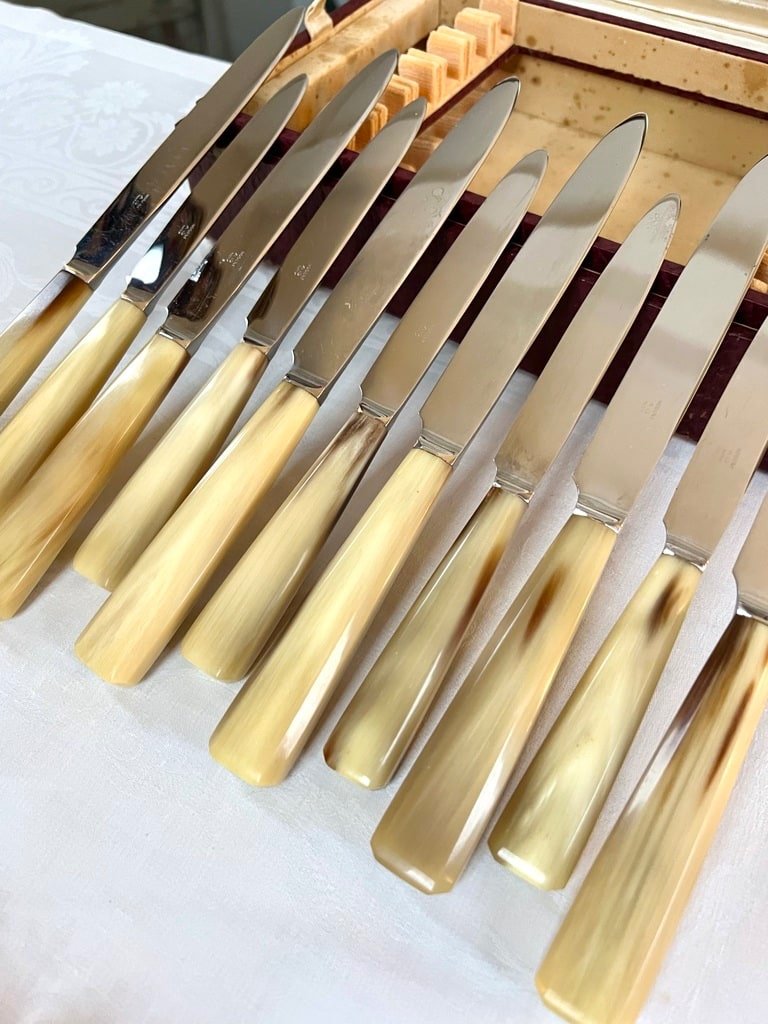 Table Knives And Desserts In Bovine Horn And Stainless Steel - Art Deco-photo-7