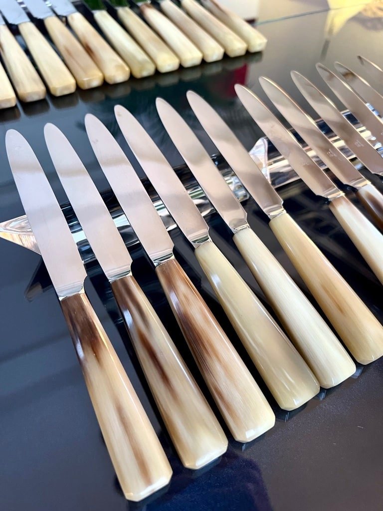 Table Knives And Desserts In Bovine Horn And Stainless Steel - Art Deco