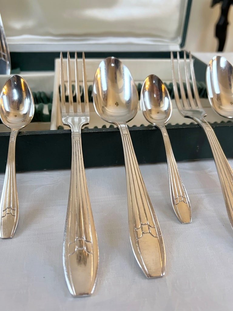 Silver Plated Cutlery - Art Deco Cutlery Set - 38 Piece Set-photo-2