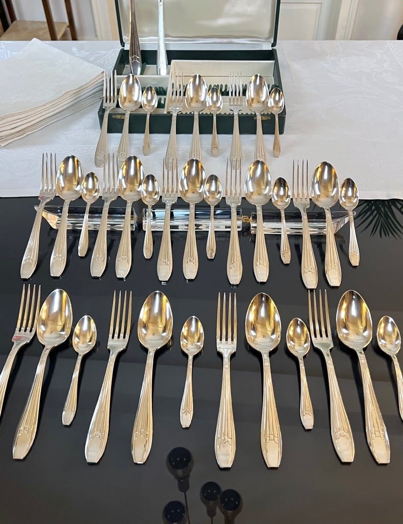 Silver Plated Cutlery - Art Deco Cutlery Set - 38 Piece Set-photo-3