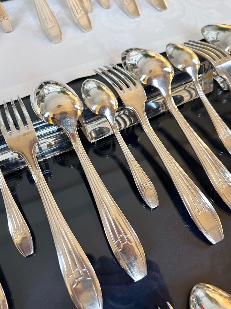 Silver Plated Cutlery - Art Deco Cutlery Set - 38 Piece Set-photo-3