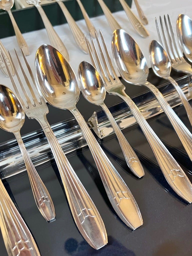 Silver Plated Cutlery - Art Deco Cutlery Set - 38 Piece Set-photo-4