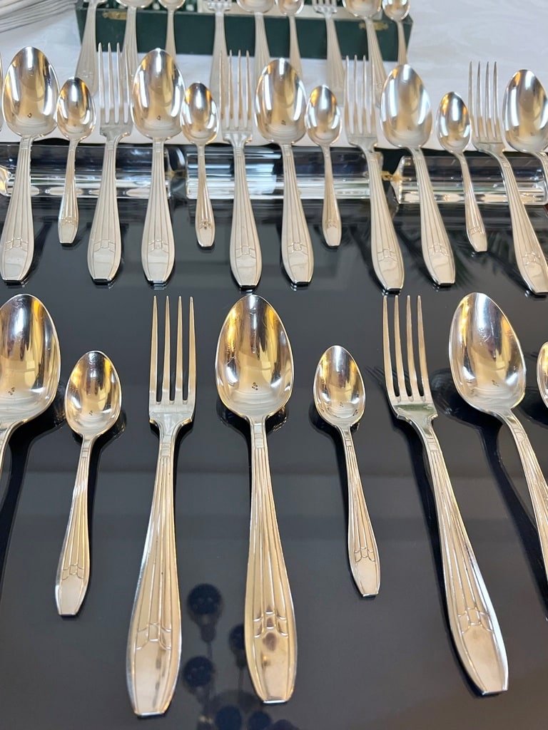 Silver Plated Cutlery - Art Deco Cutlery Set - 38 Piece Set-photo-5