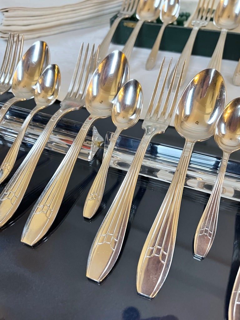 Silver Plated Cutlery - Art Deco Cutlery Set - 38 Piece Set-photo-6