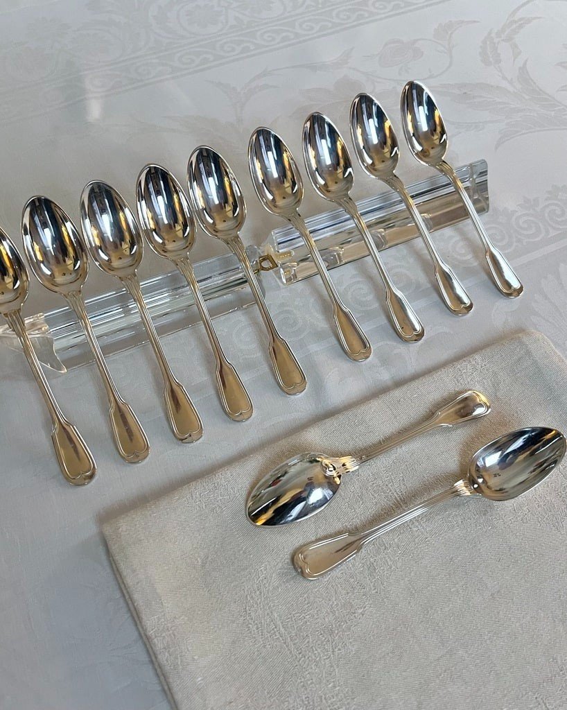 White Metal Dessert Spoons - 20th Century-photo-2