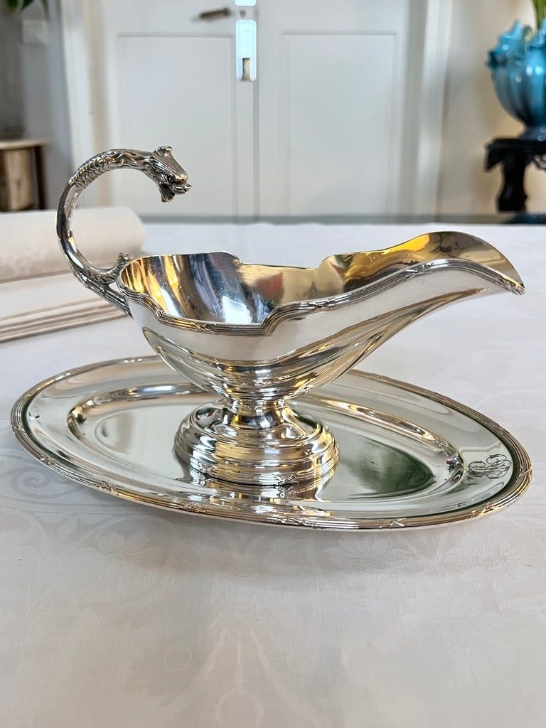 Saucière à Plateau Style Louis XVI En Métal Argenté - Roux Marquiand - Fin 19e Siècle-photo-4