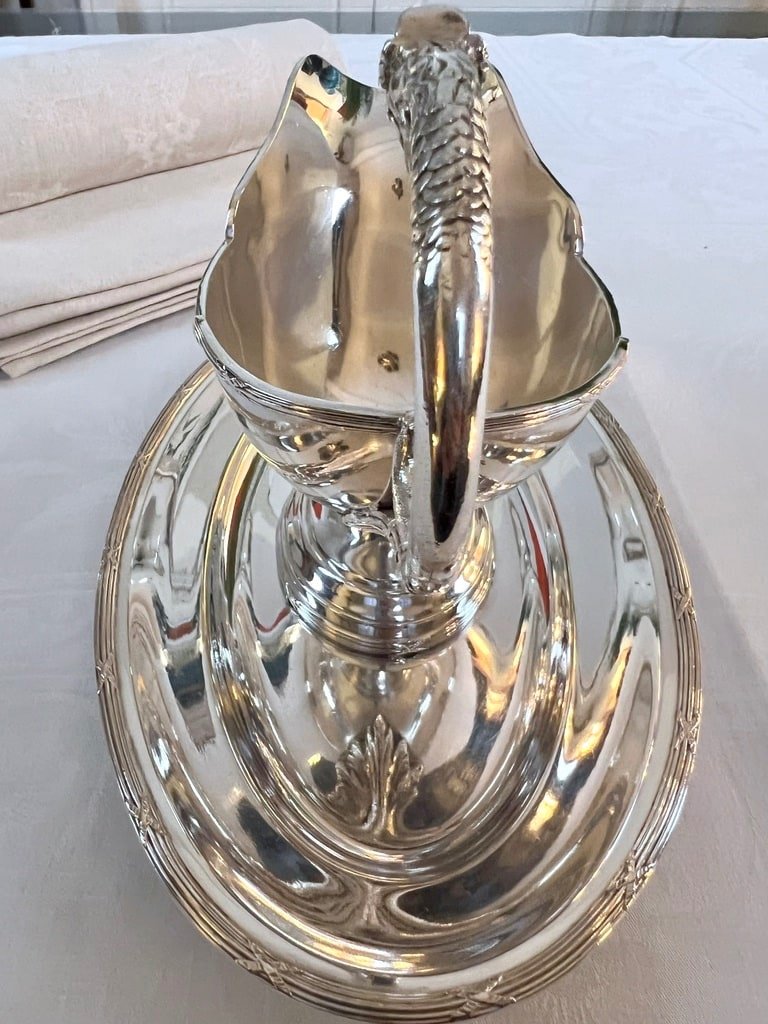 Saucière à Plateau Style Louis XVI En Métal Argenté - Roux Marquiand - Fin 19e Siècle-photo-7