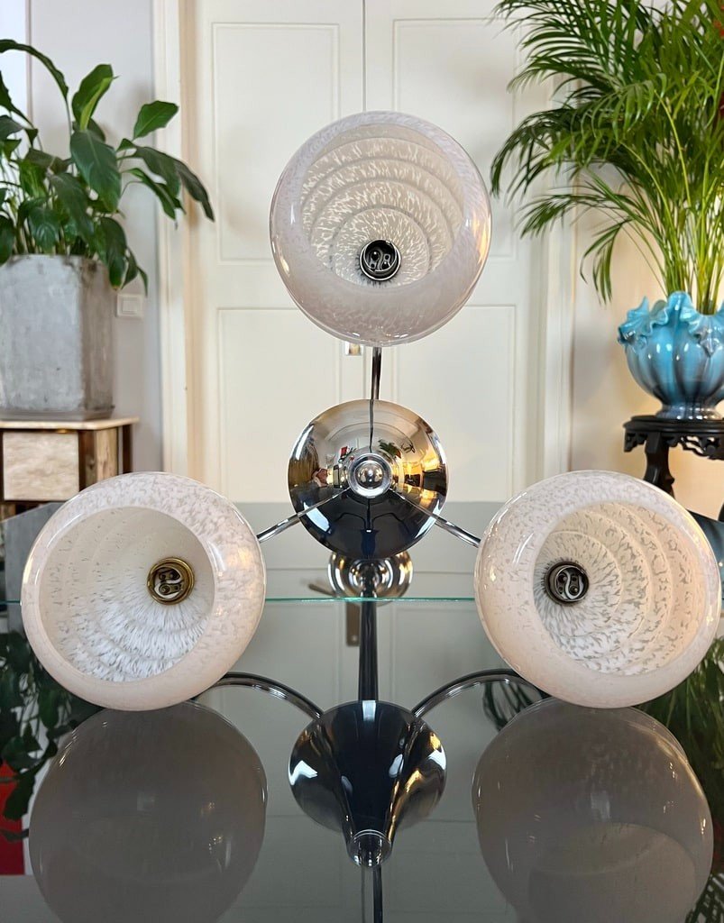 Chrome Metal Chandelier Globes Clichy - Vintage Lighting-photo-5