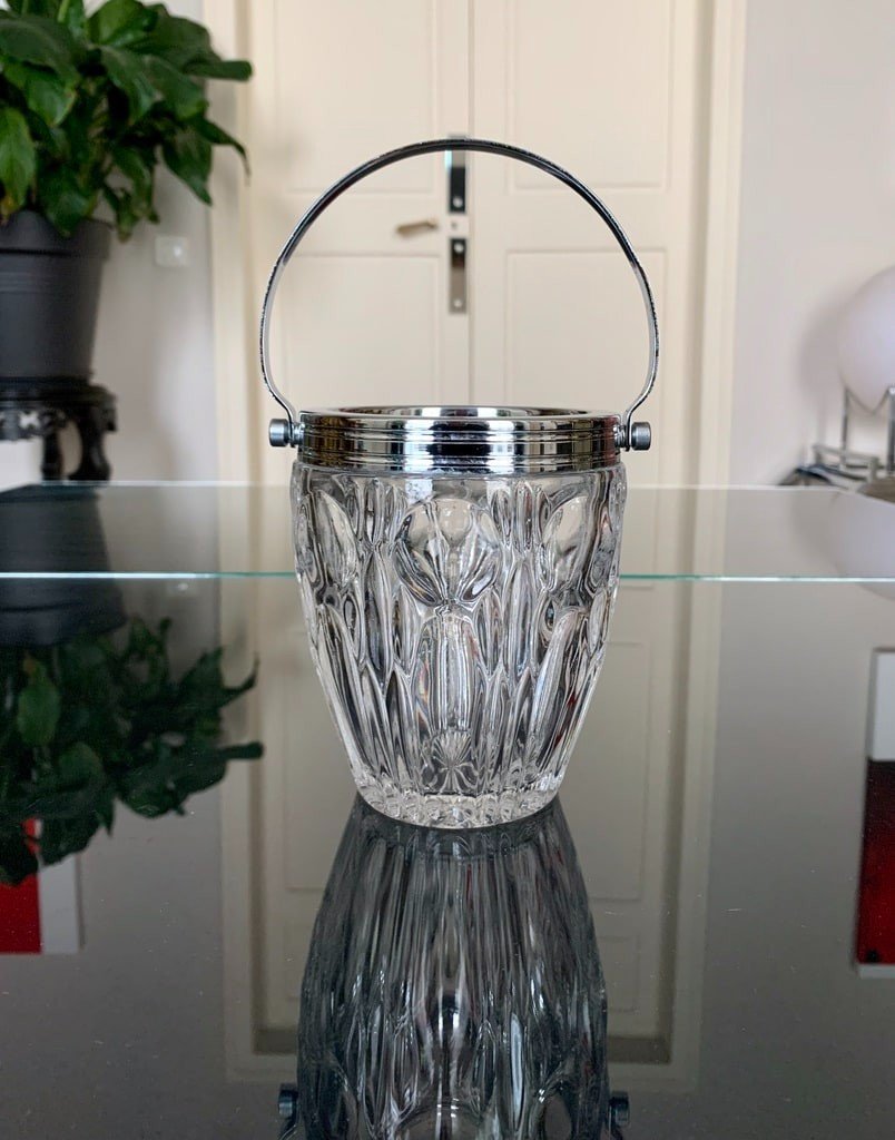 Glass And Metal Ice Bucket - Vintage 