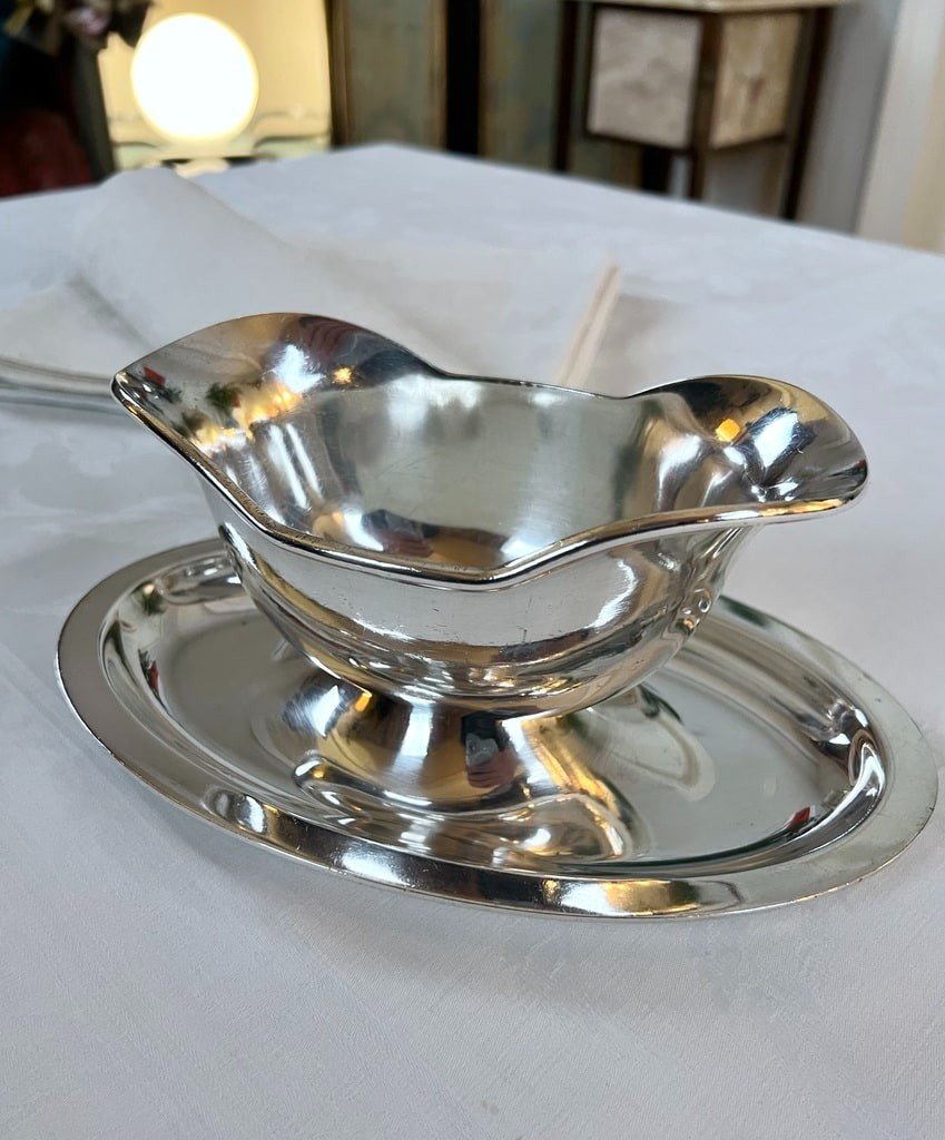 Vintage Silver Plated Sauce Boat With Tray - Christofle-photo-1