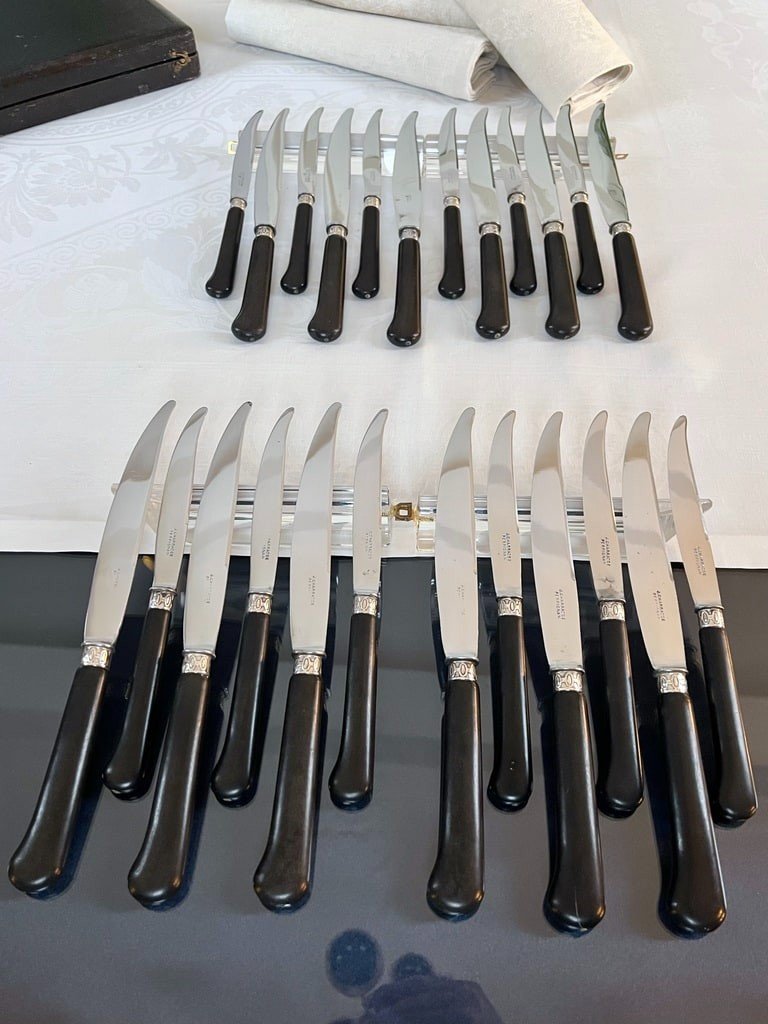 Service Box 12 Table Knives And 12 Desserts - Ebony Silver Metal -photo-2