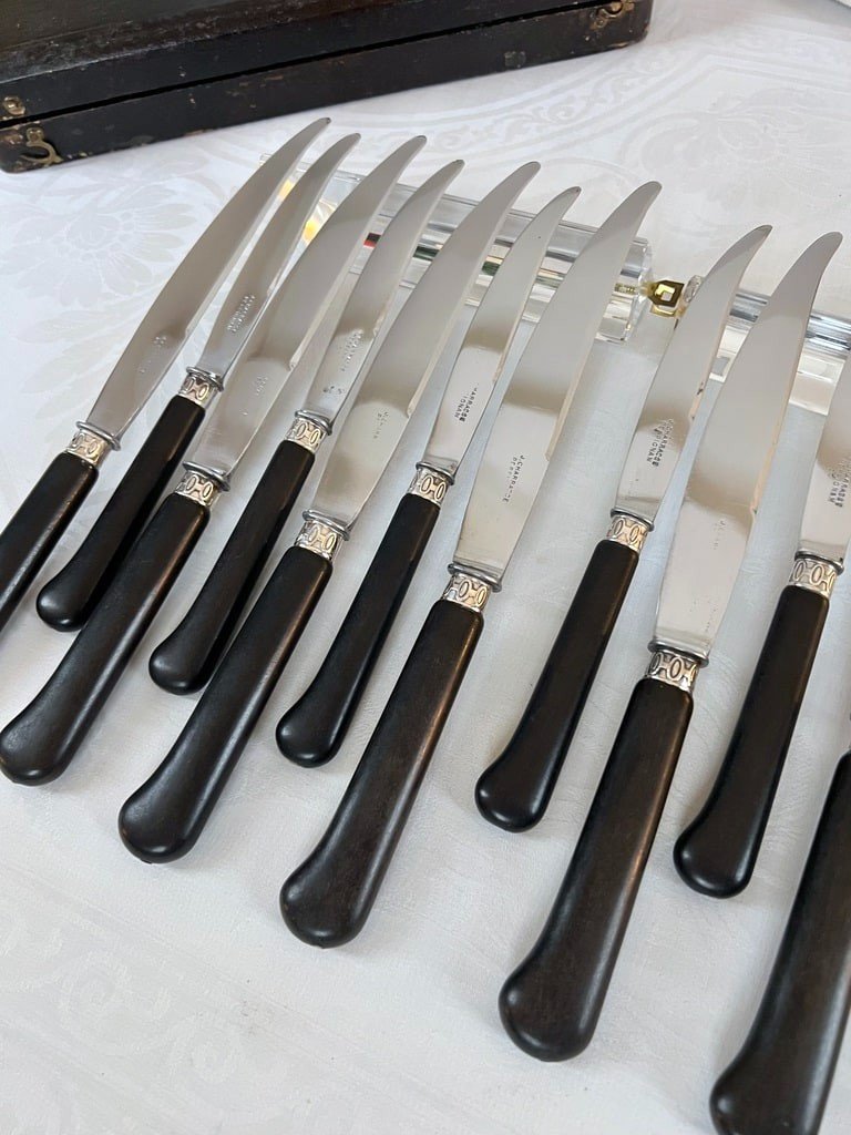 Service Box 12 Table Knives And 12 Desserts - Ebony Silver Metal -photo-2